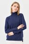 Women's Full Turtleneck Slit Sleeve Sweater Navy Blue