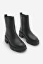 Women's Genuine Leather Zippered Thick Heeled Serrated Sole Daily Boots Forlas Black - 6
