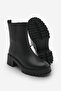 Women's Genuine Leather Zippered Thick Heeled Serrated Sole Daily Boots Forlas Black - 7