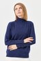 Women's Full Turtleneck Slit Sleeve Sweater Navy Blue - 6