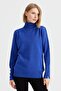 Women's Full Turtleneck Slit Sleeve Sweater S.Blue - 2