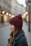Women's Winter Leather Label Detailed Burgundy Wool Beret - 4