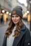 Women's Winter Leather Label Detailed Anthracite Wool Beret - 2