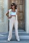 Women's High Waist Lycra Velcro Palazzo Trousers 3030 Stone - 5