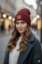 Women's Winter Leather Label Detailed Burgundy Wool Beret - 2
