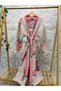 Muslin Kimono 100% Cotton Frida Patterned Jacquard Bathrobe Kaftan Dressing Gown Pink - 2