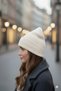 Women's Winter Leather Label Detailed Ecru Wool Beret - 4