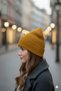 Women's Winter Leather Label Detailed Mustard Wool Beret - 4