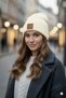 Women's Winter Leather Label Detailed Ecru Wool Beret - 2