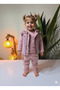 Eid Baby Girl Plush Leather Three-Piece Set (Snap Fastener Sweatshirt + Leather Detailed Hoodies Vest + Pants)