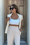 Women's High Waist Lycra Velcro Palazzo Trousers 3030 Stone - 7