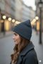 Women's Winter Leather Label Detailed Indigo Wool Beret - 4