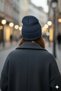 Women's Winter Leather Label Detailed Indigo Wool Beret - 3