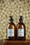 2-Pack Amber Glass Liquid Soap Dispenser with Wooden Stand Dishwashing Liquid Bottle Soap Dispenser - 2