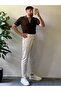 Men's Oversize Brown Summer Knitwear Polo Collar, Striped Knitted Fabric, Wide Fit Short Sleeve Model