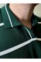 Men's Oversize Green Striped Summer Knitwear Polo Collar, Knitwear Fabric, Wide Fit Short Sleeve Model - 5