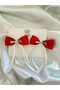 Ataturk Silhouette Printed Red Satin Bow Hairpins Set of 2 - 5