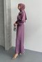 Lerina Lilac Rose Detail Satin Long Dress Yrn-2139 - 4