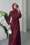 Lerina Burgundy Rose Detail Satin Long Dress Yrn-2139