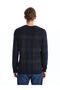 Navy Blue Crew Neck Long Sleeve Plaid Men's Knitwear Sweater - 8
