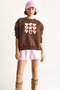 Women's Brown Crew Neck Heart Embroidered Three-Thread Sweatshirt 6875 60283520 - 7