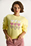 Women's Lemon Yellow Crew Neck Heart Embroidered Three-Thread Sweatshirt 6875 60283520 - 6