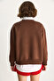 Women's Brown Teddy Embroidered Crew Neck Casual Sweatshirt 6864 60283522 - 7