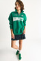 Women's Green Embroidered Half Zipper Polo Collar Embroidered Oversize Sweatshirt 10002 60283528