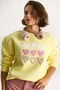 Women's Lemon Yellow Crew Neck Heart Embroidered Three-Thread Sweatshirt 6875 60283520 - 4