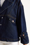 Women's Navy Blue Wide Collar Long Sleeve Adjustable Cuff Denim Jacket 6089 60283543 - 6