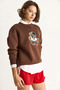 Women's Brown Teddy Embroidered Crew Neck Casual Sweatshirt 6864 60283522 - 3