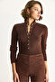 Women's Bitter Brown Snap Fastener Ribbed Stand Collar Long Sleeve Basic Knitwear Blouse Tk251037 60283548 - 3