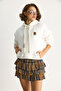 Women's White Embroidered Kangaroo Pocket Hooded Loose Sweatshirt 6872 60283523 - 2