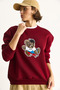 Women's Burgundy Teddy Embroidered Crew Neck Casual Sweatshirt 6864 60283522 - 3