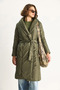Women's Khaki Belted Shawl Collar Quilted Coat 60283538 - 5