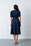 Women's Navy Balloon Sleeve Midi Satin Dress - 5