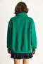 Women's Green Embroidered Half Zipper Polo Collar Embroidered Oversize Sweatshirt 10002 60283528 - 7