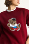 Women's Burgundy Teddy Embroidered Crew Neck Casual Sweatshirt 6864 60283522 - 5