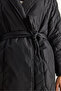 Women's Black Belted Shawl Collar Quilted Coat 60283538 - 7