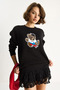 Women's Black Teddy Embroidered Crew Neck Casual Sweatshirt 6864 60283522 - 4