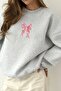 Women's Oversize Sweatshirt with Ribbon Print in Gray – Crew Neck, 3 Thread Ribs - 5