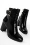 Dina Women's Genuine Leather Belt Buckle Detailed Heeled Boots B4148-R.Black - 2