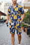 Men 2 Pieces Set Top and Shorts Printed Cotton Blend Casual Outing two Pcs Set
