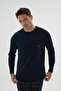 Men's Long Sleeve Pocket Detail Plaid Bottom Navy Blue Pajama Set C4T2N69 - 2