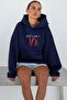 Women's Oversized Hoodie Hot & Printed Navy Blue – Hooded , 3 Thread Count Fleece-Lined Fleece - 3