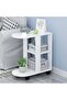 Modern Sofa Side Table with Swivel Wheels, 3 Open Storage Shelves for Living Room, White