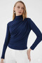 Women's Navy Blue Drawstring Detail Turtleneck Sandy Blouse Hzl25W-Bd19251 - 3
