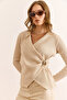 Women's Beige Accessory Detailed Soft Textured Tok Blouse Blz-19003114