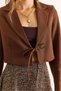 Women's Brown Lined Lace-Up Detailed Crop Blazer Jacket Ckt-19000464 - 5
