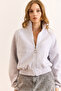 Women's Gray Melange Raglan Sleeve Zippered Ribbed Thick Crop Sweatshirt Swt-19000749 - 3